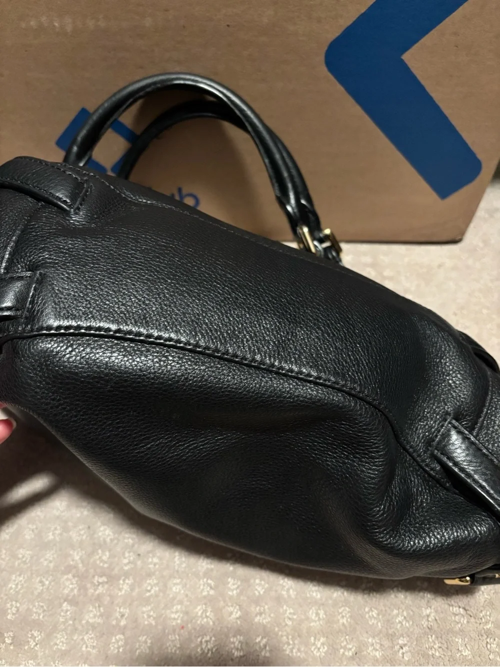 Michael Kors Black Leather Shoulder Hobo with Gold Accent MK Charm